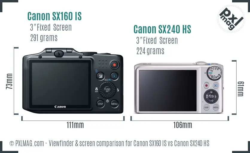 Canon SX160 IS vs Canon SX240 HS Screen and Viewfinder comparison