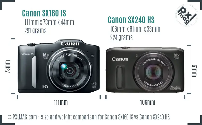 Canon SX160 IS vs Canon SX240 HS size comparison
