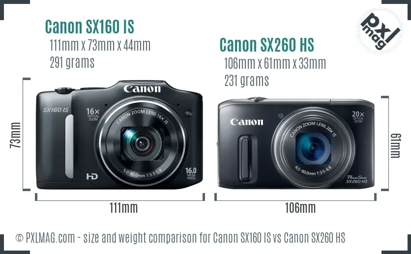 Canon SX160 IS vs Canon SX260 HS size comparison