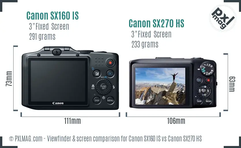 Canon SX160 IS vs Canon SX270 HS Screen and Viewfinder comparison