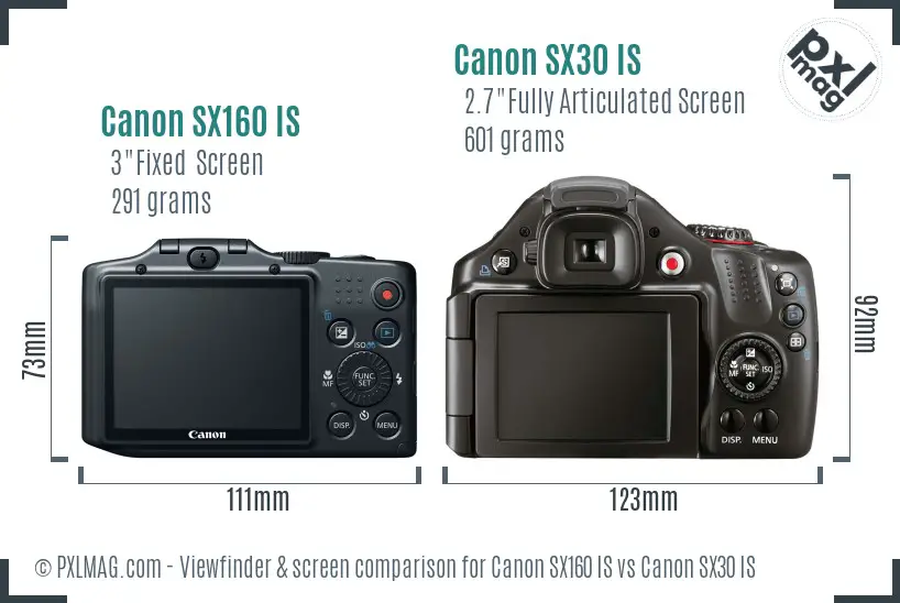 Canon SX160 IS vs Canon SX30 IS Screen and Viewfinder comparison