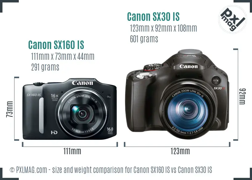 Canon SX160 IS vs Canon SX30 IS size comparison