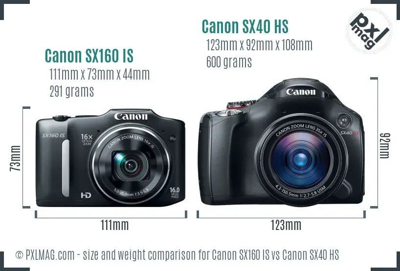 Canon SX160 IS vs Canon SX40 HS size comparison