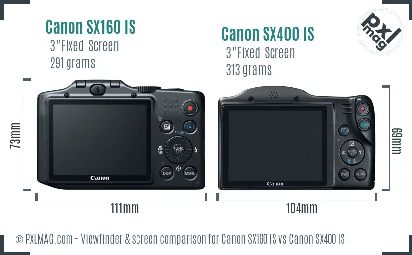 Canon SX160 IS vs Canon SX400 IS Screen and Viewfinder comparison