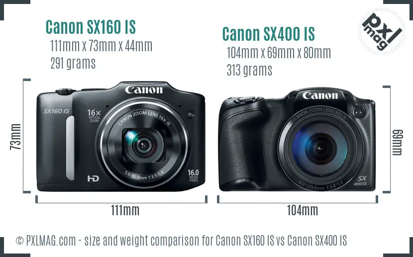 Canon SX160 IS vs Canon SX400 IS size comparison