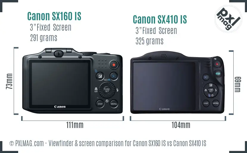 Canon SX160 IS vs Canon SX410 IS Screen and Viewfinder comparison