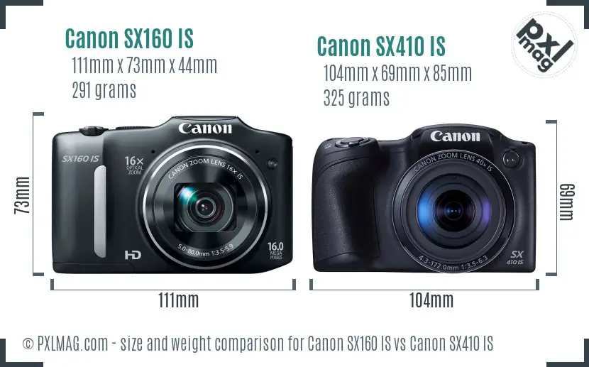 Canon SX160 IS vs Canon SX410 IS size comparison