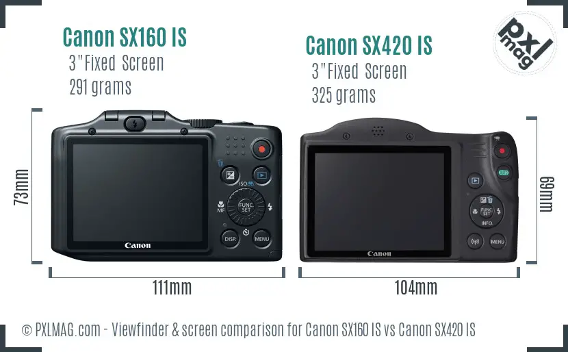 Canon SX160 IS vs Canon SX420 IS Screen and Viewfinder comparison