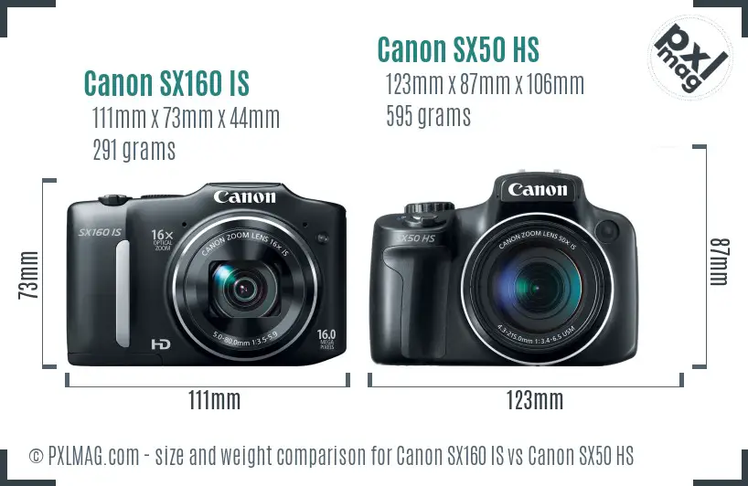 Canon SX160 IS vs Canon SX50 HS size comparison
