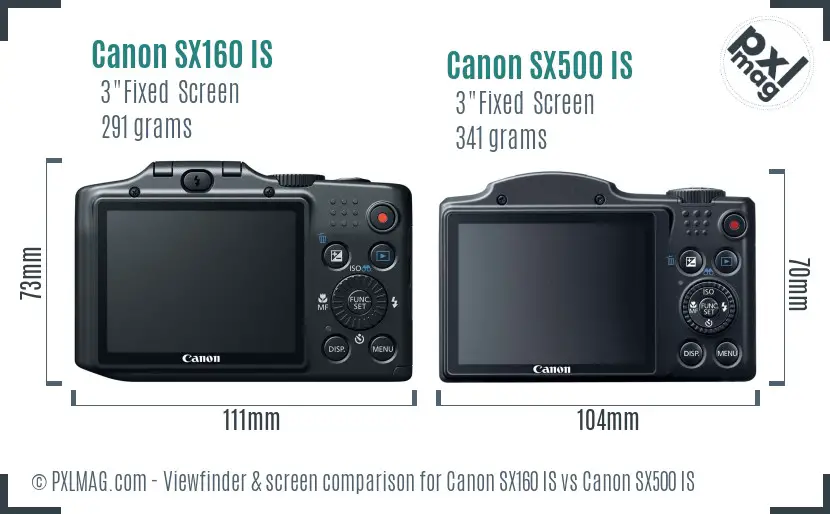 Canon SX160 IS vs Canon SX500 IS Screen and Viewfinder comparison