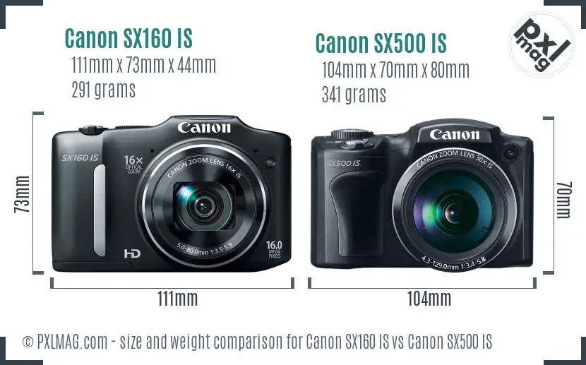 Canon SX160 IS vs Canon SX500 IS size comparison