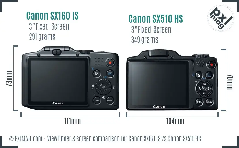 Canon SX160 IS vs Canon SX510 HS Screen and Viewfinder comparison