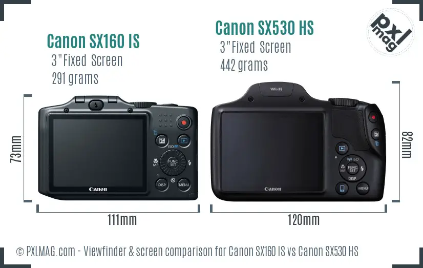 Canon SX160 IS vs Canon SX530 HS Screen and Viewfinder comparison