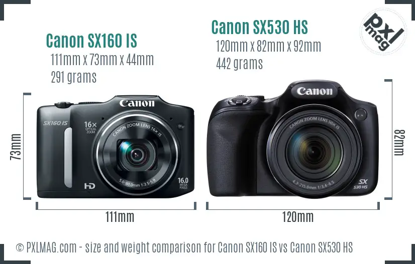 Canon SX160 IS vs Canon SX530 HS size comparison