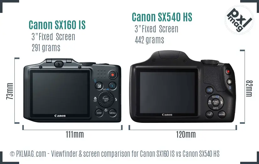 Canon SX160 IS vs Canon SX540 HS Screen and Viewfinder comparison