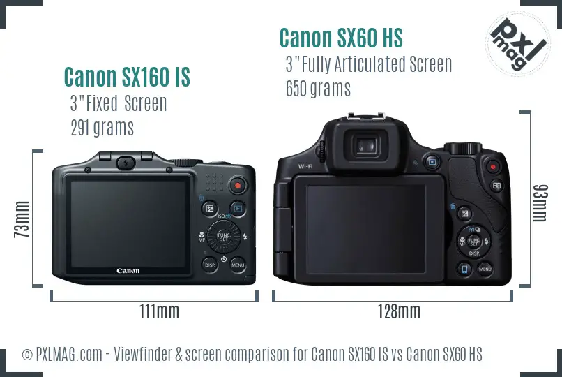 Canon SX160 IS vs Canon SX60 HS Screen and Viewfinder comparison