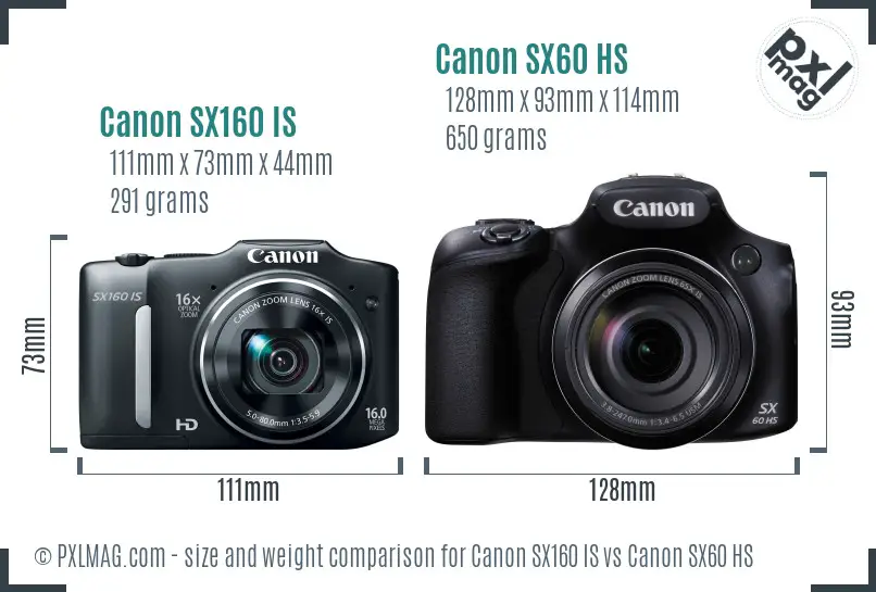Canon SX160 IS vs Canon SX60 HS size comparison