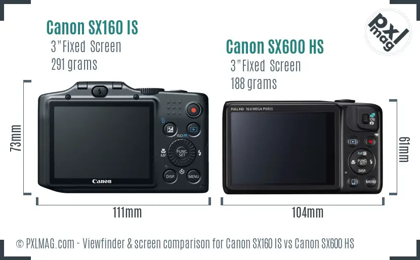 Canon SX160 IS vs Canon SX600 HS Screen and Viewfinder comparison