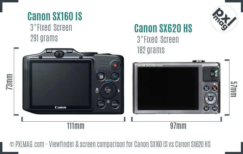 Canon SX160 IS vs Canon SX620 HS Screen and Viewfinder comparison