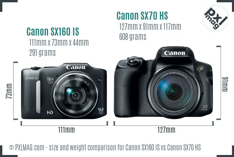 Canon SX160 IS vs Canon SX70 HS size comparison