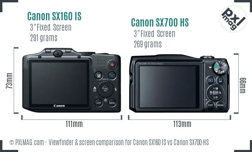 Canon SX160 IS vs Canon SX700 HS Screen and Viewfinder comparison