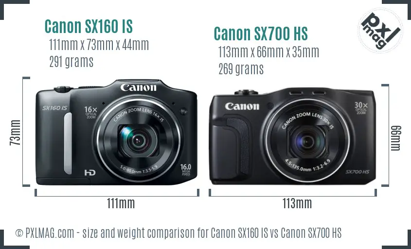 Canon SX160 IS vs Canon SX700 HS size comparison