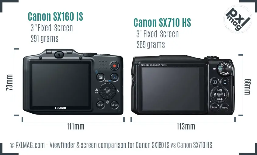 Canon SX160 IS vs Canon SX710 HS Screen and Viewfinder comparison