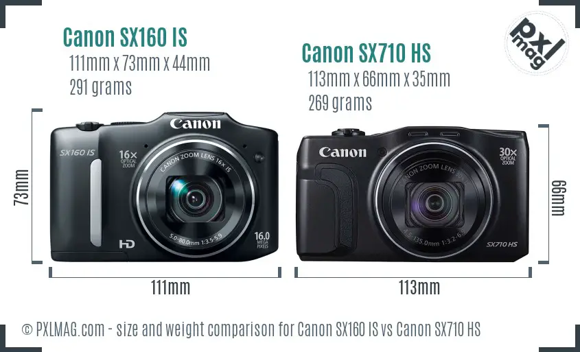 Canon SX160 IS vs Canon SX710 HS size comparison