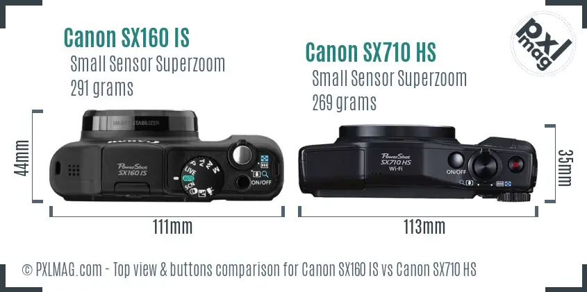 Canon SX160 IS vs Canon SX710 HS top view buttons comparison