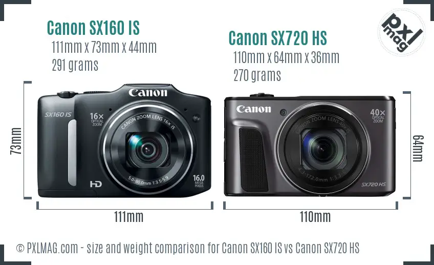 Canon SX160 IS vs Canon SX720 HS size comparison