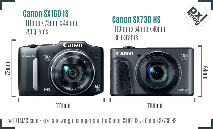 Canon SX160 IS vs Canon SX730 HS size comparison