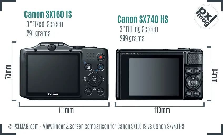 Canon SX160 IS vs Canon SX740 HS Screen and Viewfinder comparison