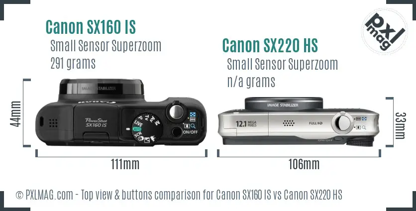 Canon SX160 IS vs Canon SX220 HS top view buttons comparison