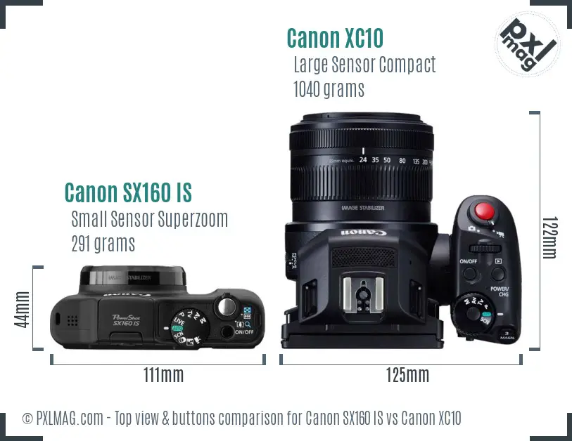 Canon SX160 IS vs Canon XC10 top view buttons comparison