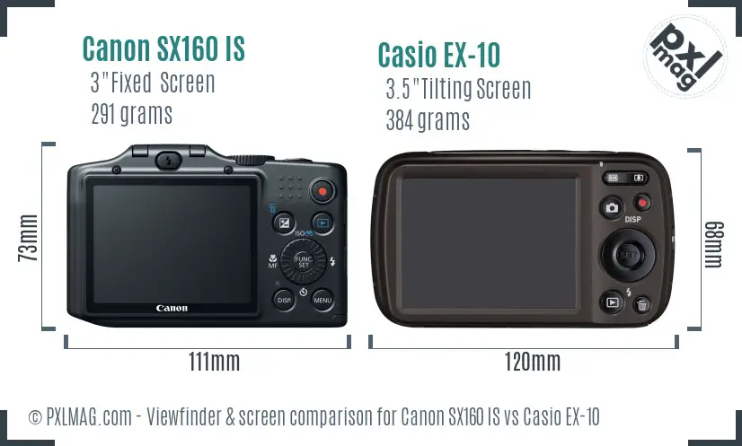 Canon SX160 IS vs Casio EX-10 Screen and Viewfinder comparison