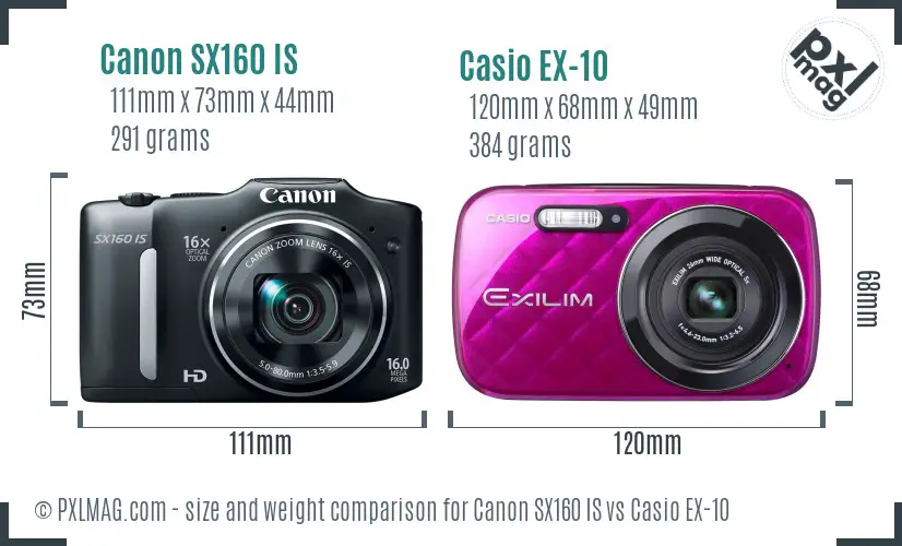 Canon SX160 IS vs Casio EX-10 size comparison