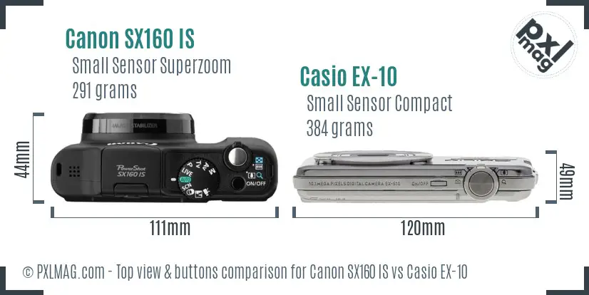 Canon SX160 IS vs Casio EX-10 top view buttons comparison