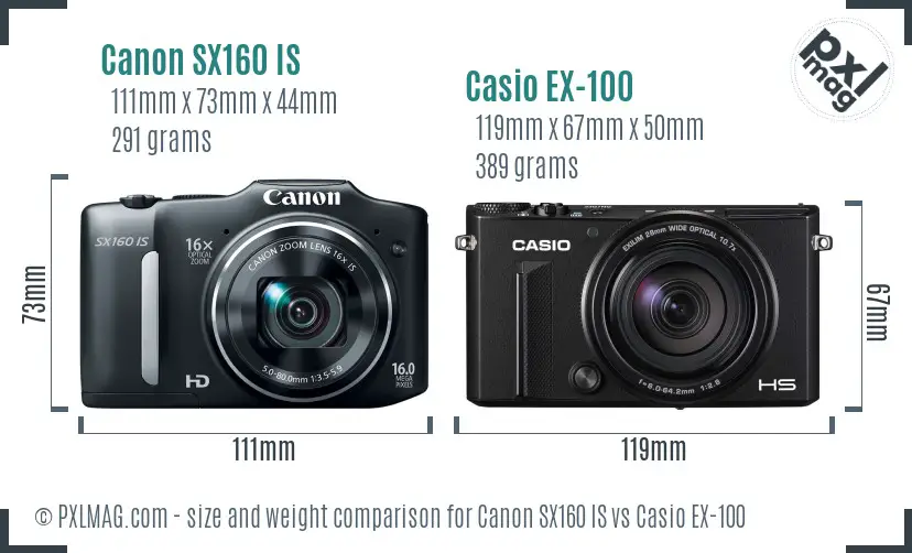 Canon SX160 IS vs Casio EX-100 size comparison