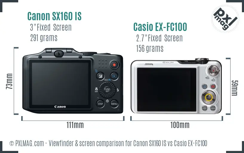 Canon SX160 IS vs Casio EX-FC100 Screen and Viewfinder comparison Canon SX160 IS vs Casio EX-FC100 Screen and Viewfinder comparison
