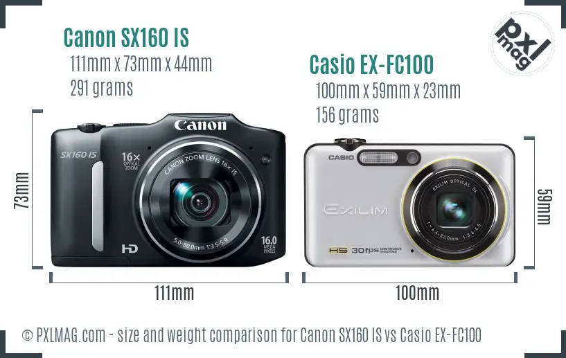 Canon SX160 IS vs Casio EX-FC100 size comparison Canon SX160 IS vs Casio EX-FC100 size comparison