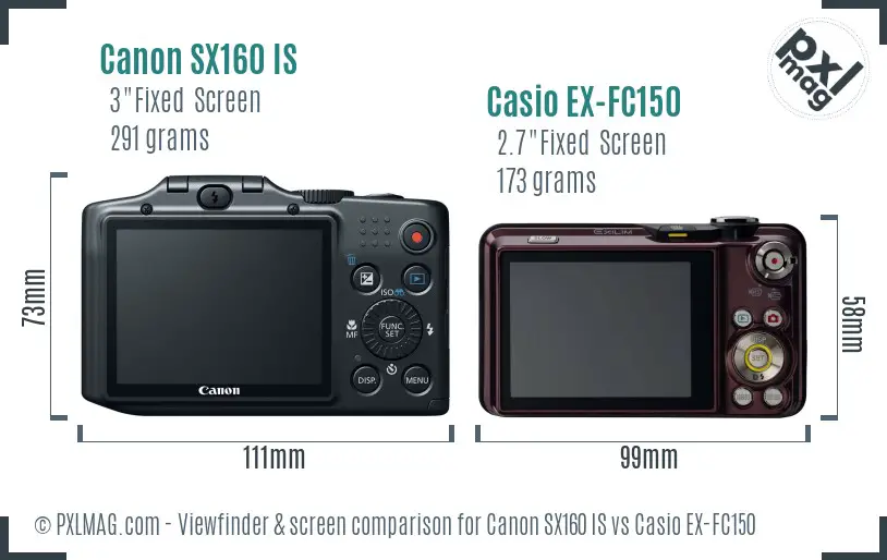 Canon SX160 IS vs Casio EX-FC150 Screen and Viewfinder comparison