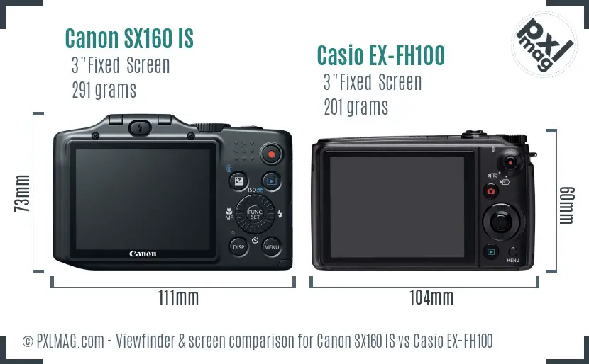 Canon SX160 IS vs Casio EX-FH100 Screen and Viewfinder comparison