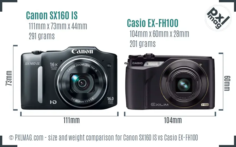 Canon SX160 IS vs Casio EX-FH100 size comparison