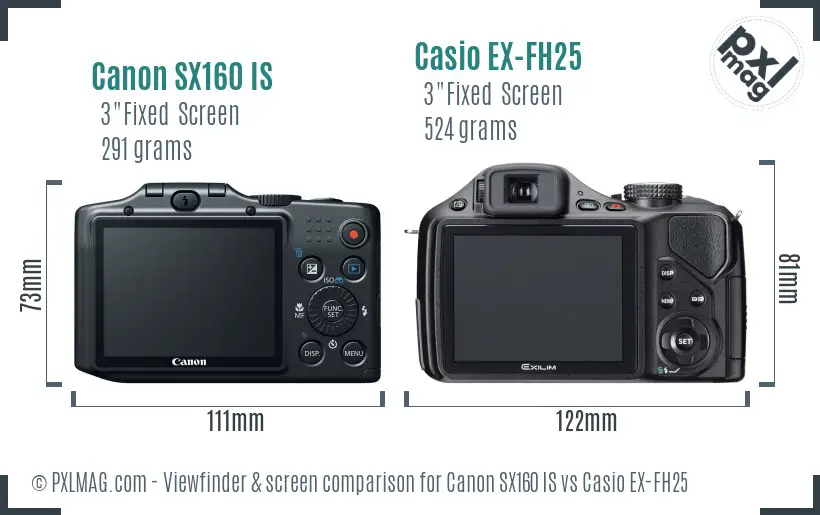 Canon SX160 IS vs Casio EX-FH25 Screen and Viewfinder comparison
