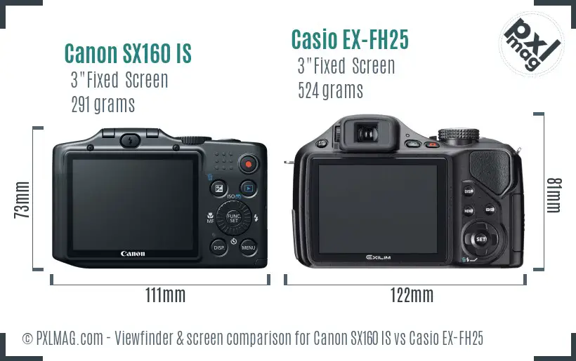 Canon SX160 IS vs Casio EX-FH25 Screen and Viewfinder comparison Canon SX160 IS vs Casio EX-FH25 Screen and Viewfinder comparison