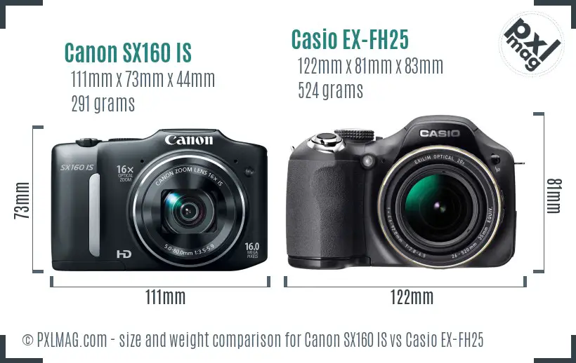 Canon SX160 IS vs Casio EX-FH25 size comparison
