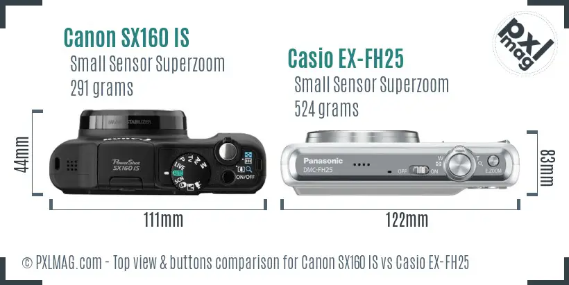 Canon SX160 IS vs Casio EX-FH25 top view buttons comparison
