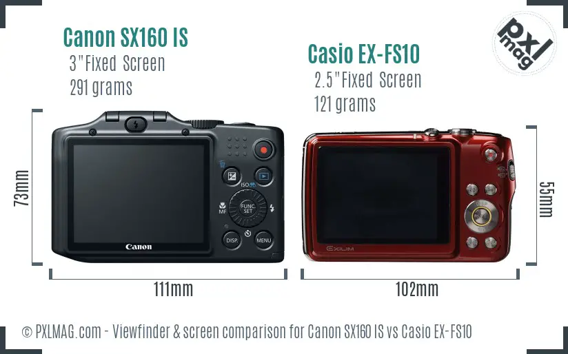 Canon SX160 IS vs Casio EX-FS10 Screen and Viewfinder comparison