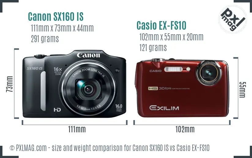 Canon SX160 IS vs Casio EX-FS10 size comparison