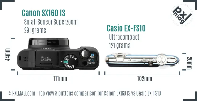 Canon SX160 IS vs Casio EX-FS10 top view buttons comparison